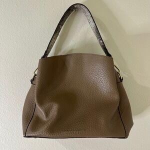 Sondra Roberts Squared Brown Pebble Grain Leather Shoulder Bag Snakeskin Handle